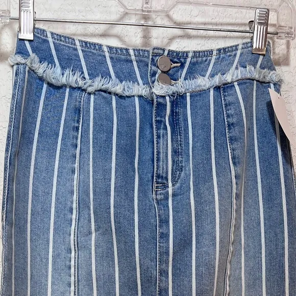 🎩🗝️ NWT $128 Wash Lab Denim SALLY Classic Strips Midi Skirt - 24”