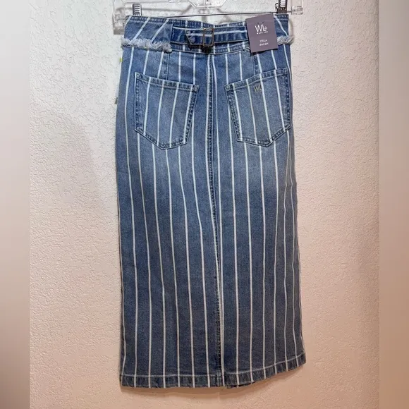 🎩🗝️ NWT $128 Wash Lab Denim SALLY Classic Strips Midi Skirt - 24”