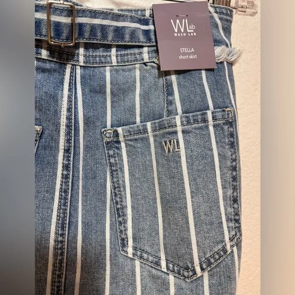 🎩🗝️ NWT $128 Wash Lab Denim SALLY Classic Strips Midi Skirt - 24”