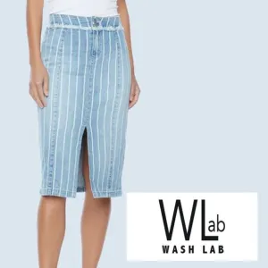 🎩🗝️ NWT $128 Wash Lab Denim SALLY Classic Strips Midi Skirt - 24”