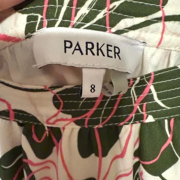 $115 Parker Egret green and pink and white Floral TieredMidi Skirt