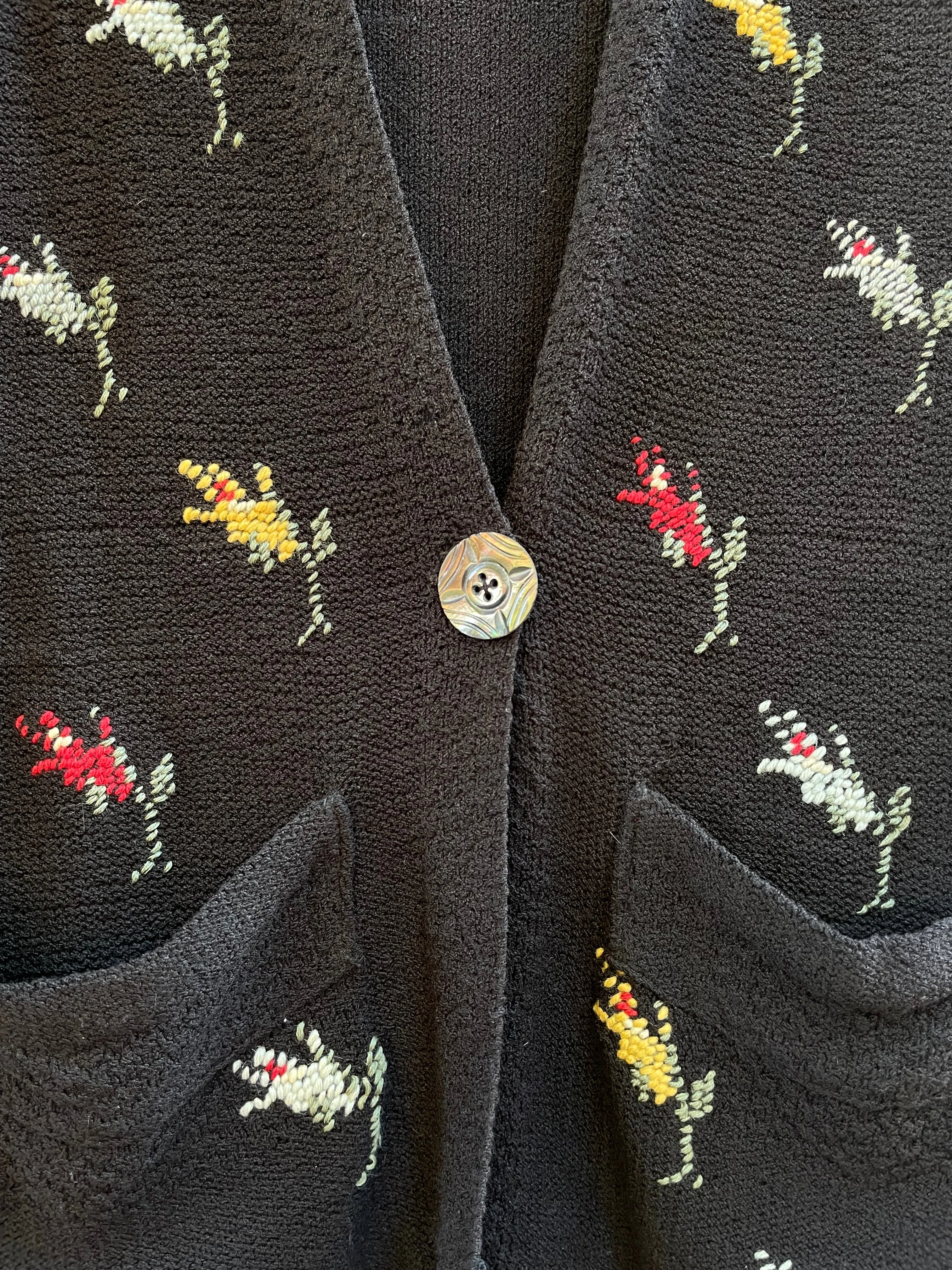 1920s Belgian Cotton Knit Hand Embroidered Floral Pocket Cardigan
