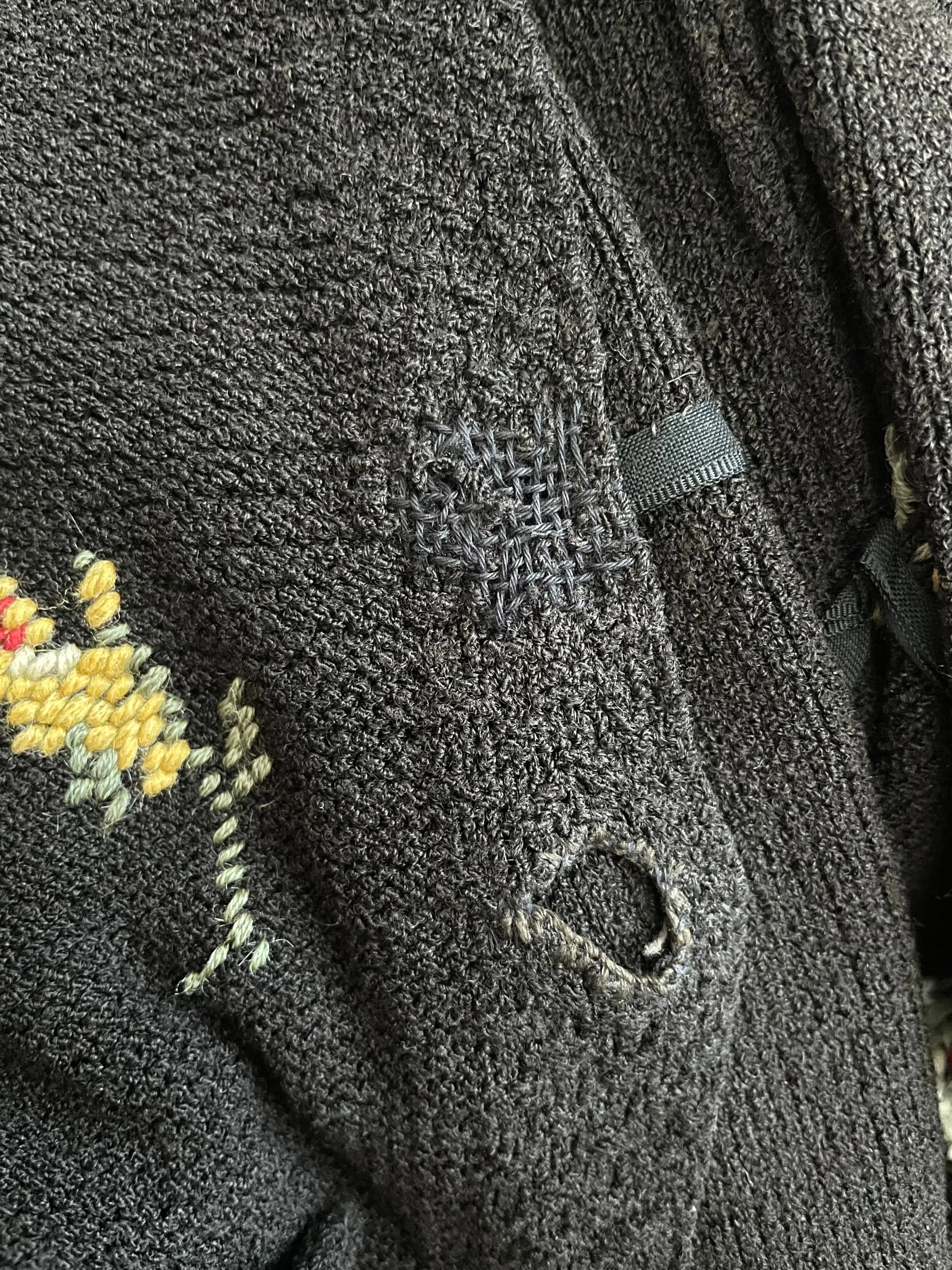 1920s Belgian Cotton Knit Hand Embroidered Floral Pocket Cardigan