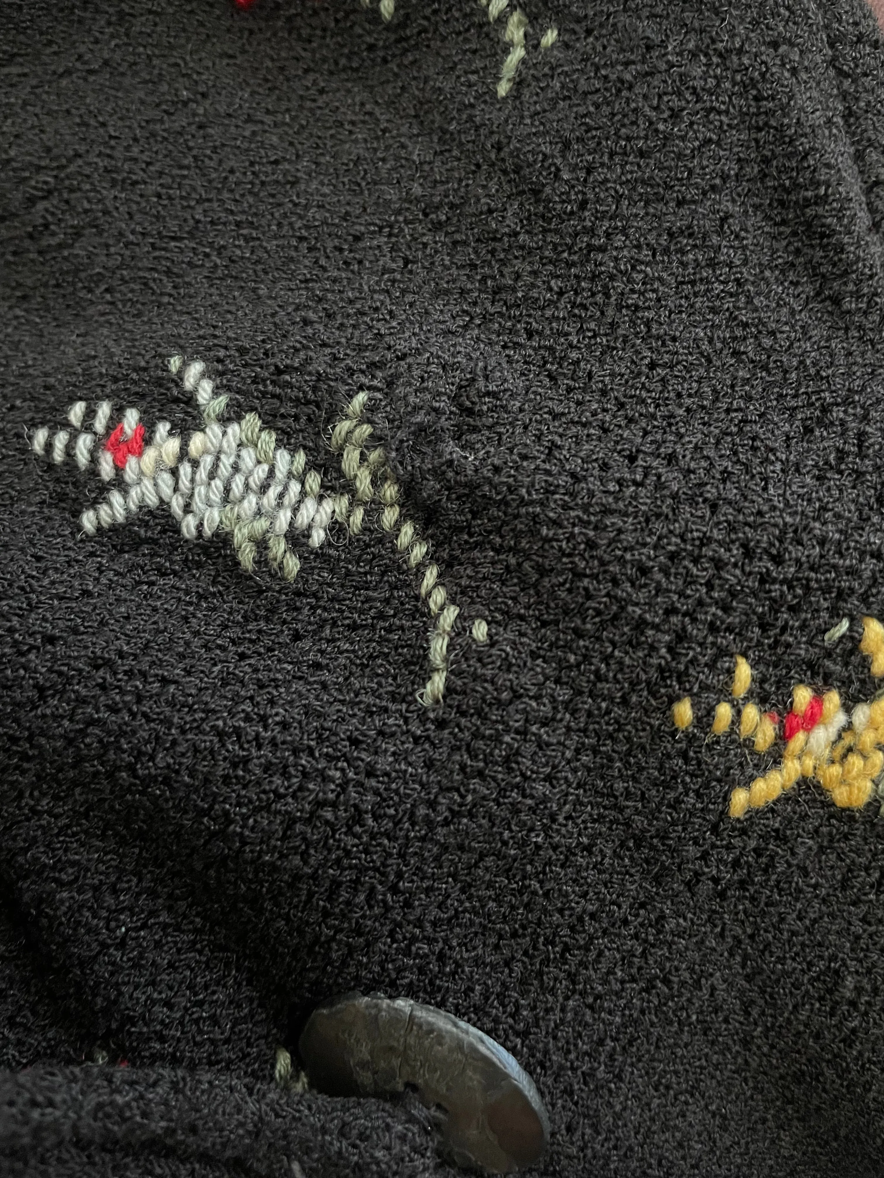1920s Belgian Cotton Knit Hand Embroidered Floral Pocket Cardigan