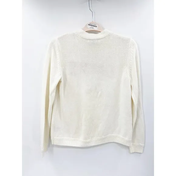 525 America White Love Peace Intarsia Knit Crewneck Long Sleeve Pullover Sweater