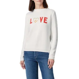 525 America White Love Peace Intarsia Knit Crewneck Long Sleeve Pullover Sweater