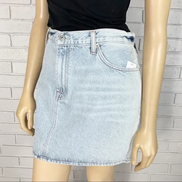 7 FOR ALL MANKIND MINI BLEACHED CLOUD DENIM SKIRT