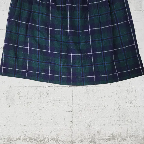 90s Vintage Green Blue Tartan Plaid Wool USA Made High Rise Midi Skirt Size 8