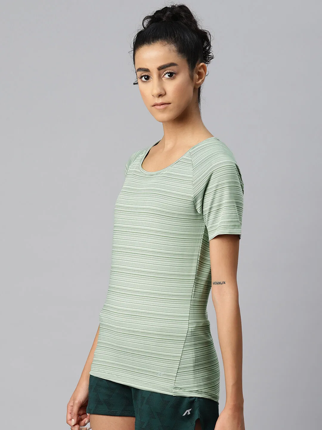 Alcis Women Striped Dry Tech Slim Fit T-shirt