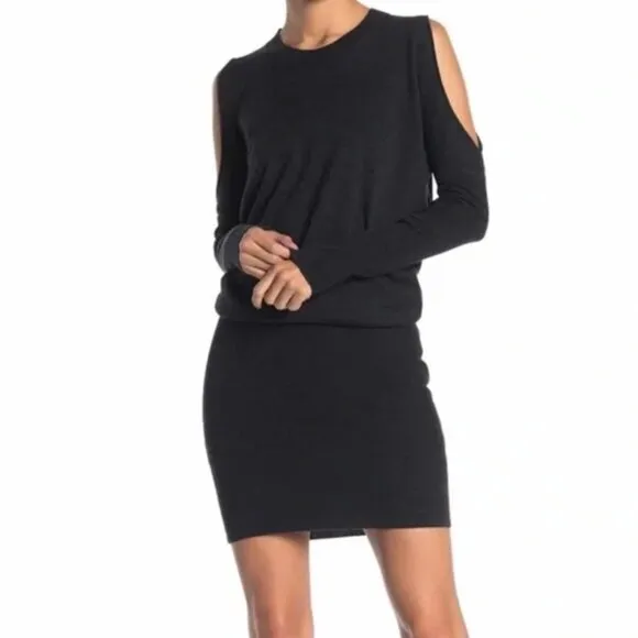 All Saints black cold shoulder tapered skirt flowy top sweater knit dress M