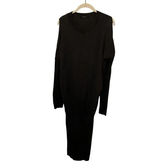 All Saints black cold shoulder tapered skirt flowy top sweater knit dress M