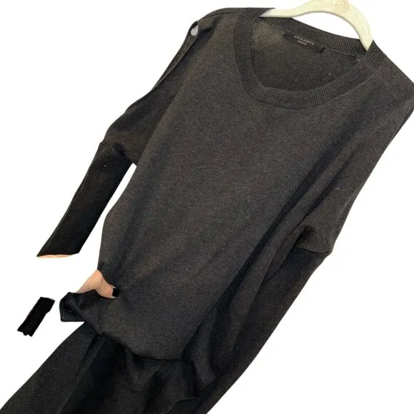 All Saints black cold shoulder tapered skirt flowy top sweater knit dress M
