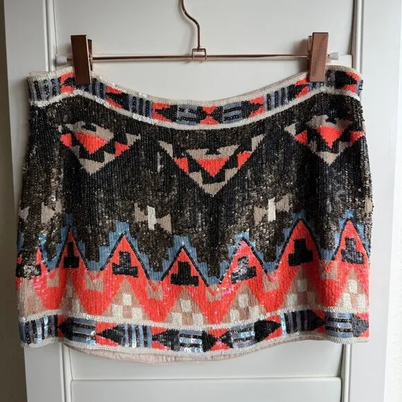 All Saints Spitalfields 2011 Aztec Sequin Embellished Mini Skirt size UK 8