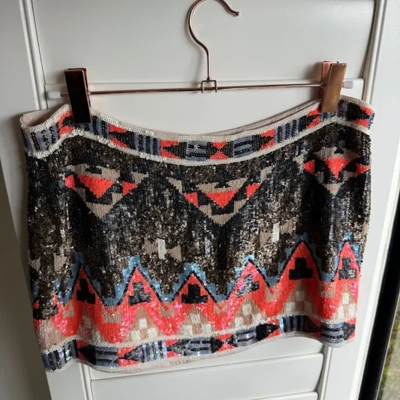 All Saints Spitalfields 2011 Aztec Sequin Embellished Mini Skirt size UK 8