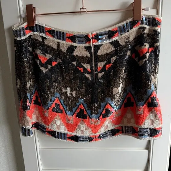 All Saints Spitalfields 2011 Aztec Sequin Embellished Mini Skirt size UK 8