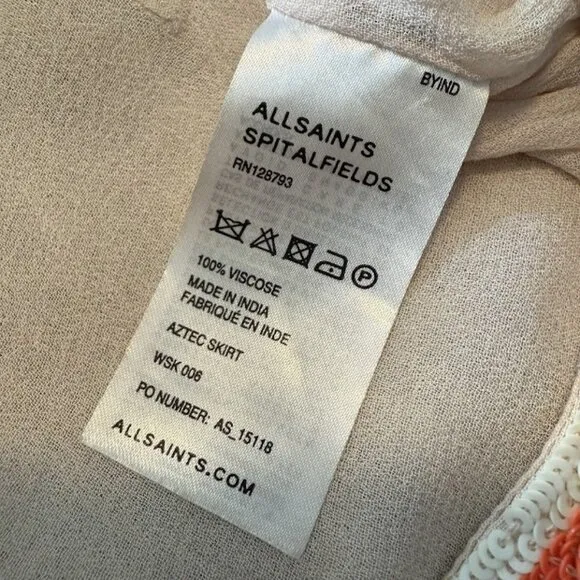 All Saints Spitalfields 2011 Aztec Sequin Embellished Mini Skirt size UK 8