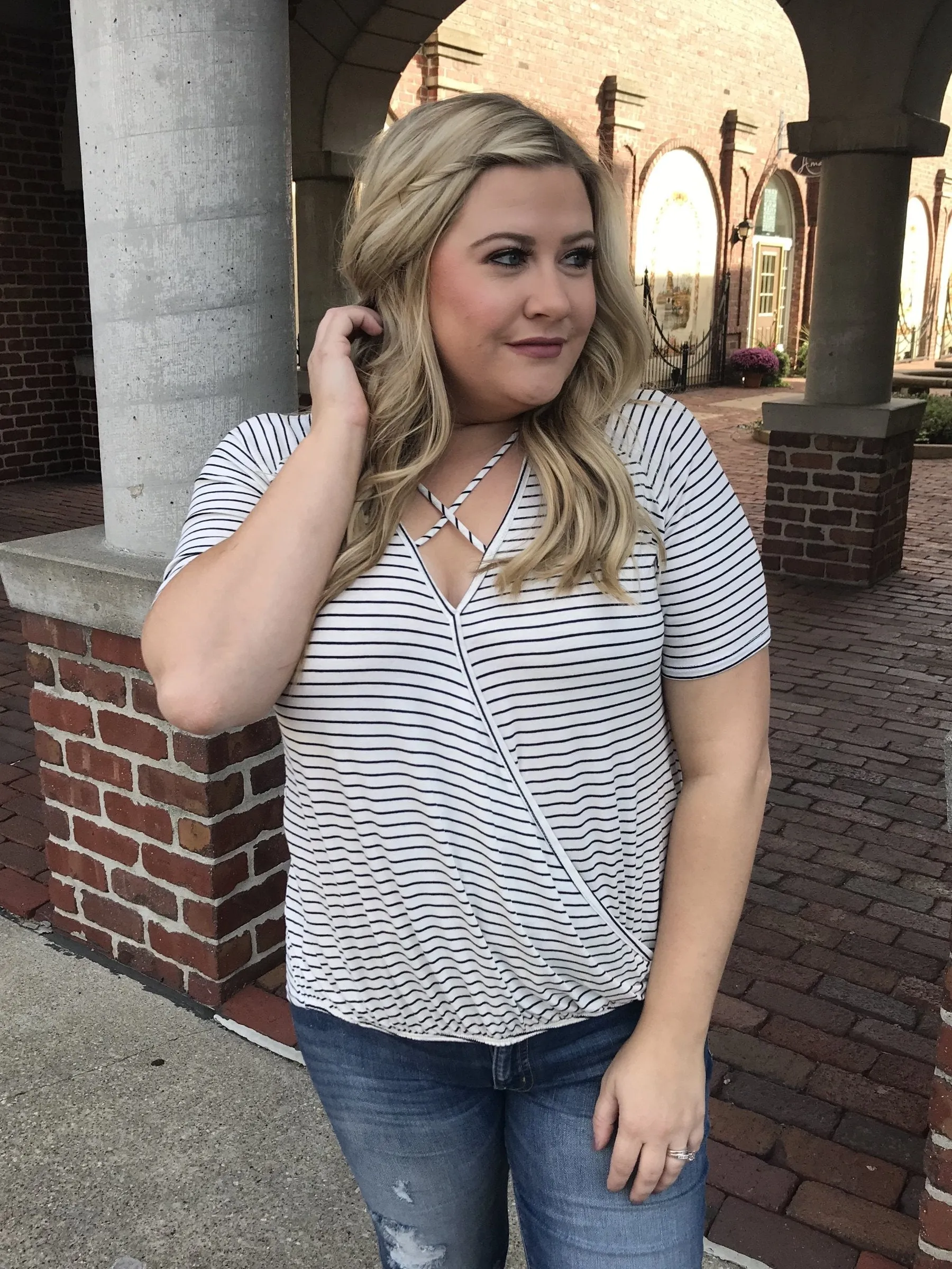 Already There Striped Criss Cross Top