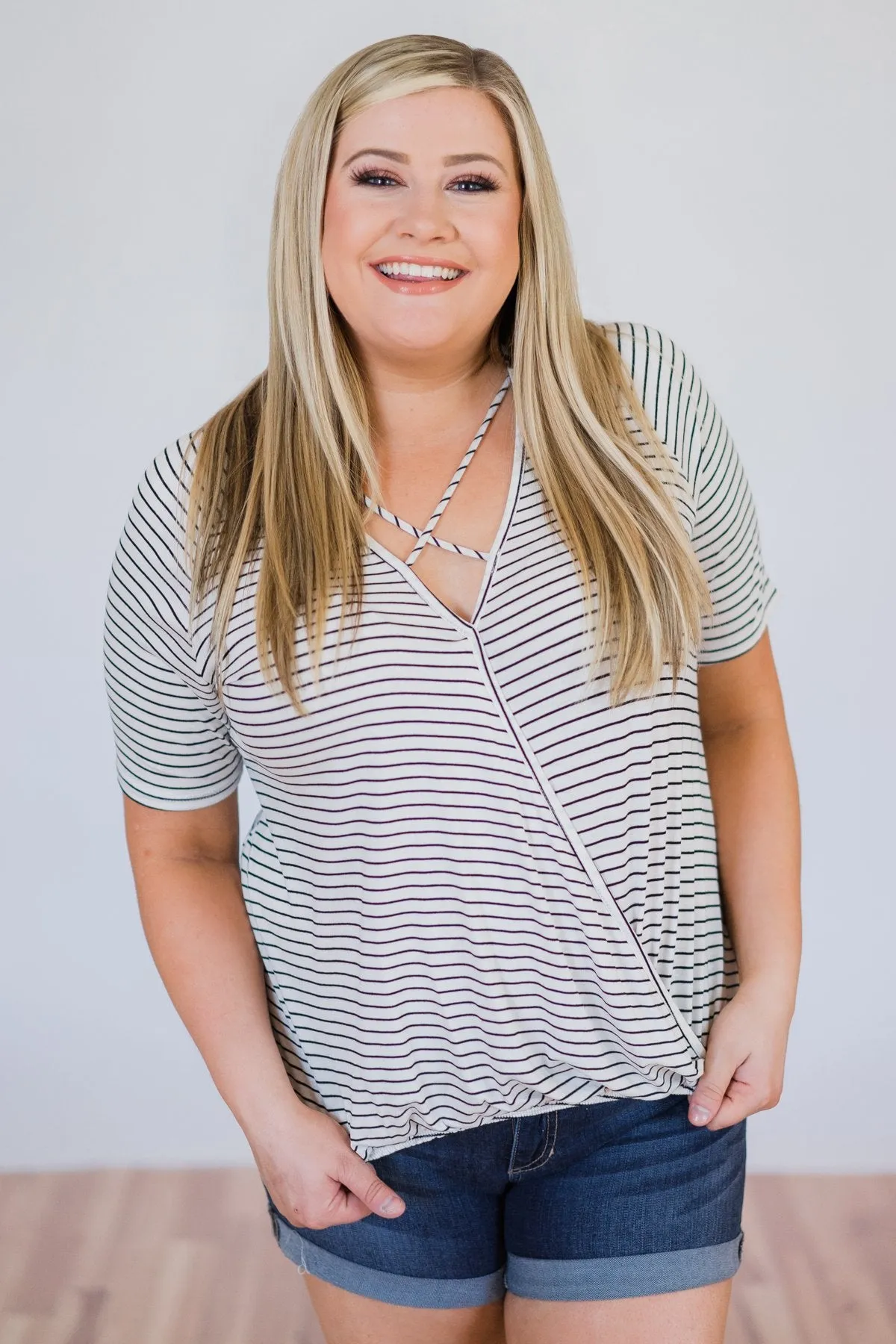 Already There Striped Criss Cross Top