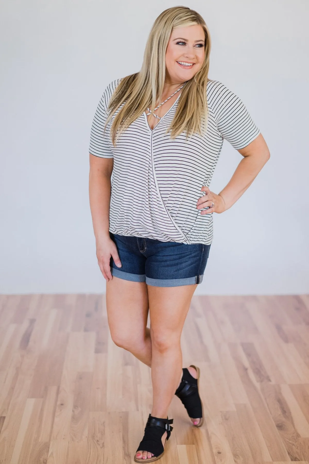Already There Striped Criss Cross Top