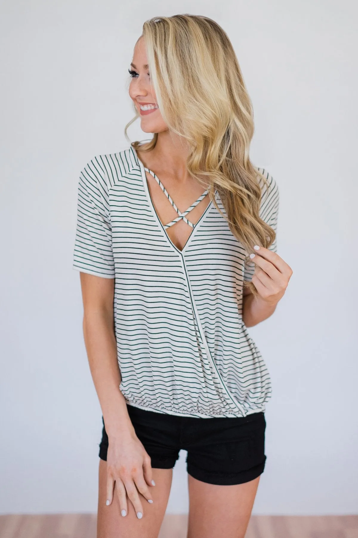 Already There Striped Criss Cross Top