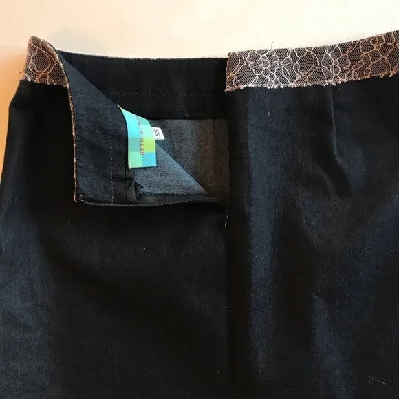Anthropologie Beth Bowley Jean Skirt Denim Pencil Skirt Lace Trim XS