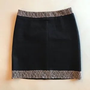 Anthropologie Beth Bowley Jean Skirt Denim Pencil Skirt Lace Trim XS