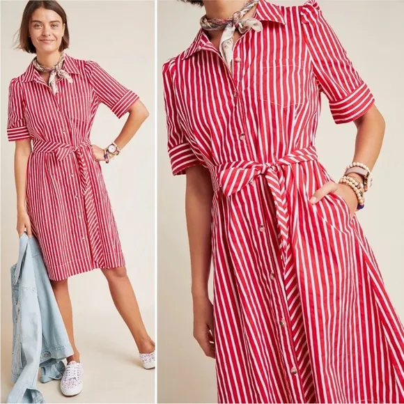 Anthropologie Maeve Kiana Striped Shirtdress Size XS