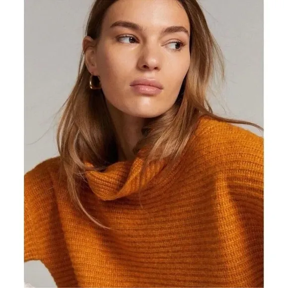 Anthropologie Pilcro Honey Orange Knit Cowl Neck size Large