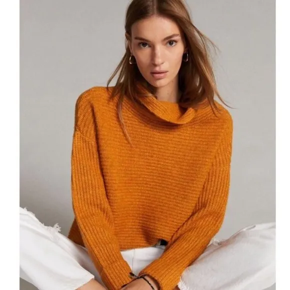 Anthropologie Pilcro Honey Orange Knit Cowl Neck size Large