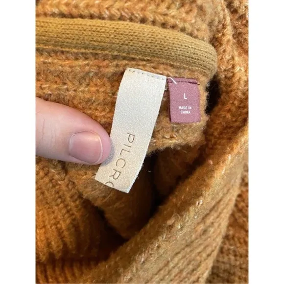 Anthropologie Pilcro Honey Orange Knit Cowl Neck size Large
