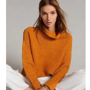 Anthropologie Pilcro Honey Orange Knit Cowl Neck size Large