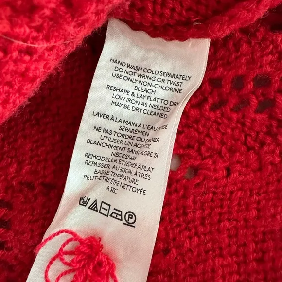Anthropologie Red Pointelle Open Weave Knit Long Sleeve Sweater Size Medium