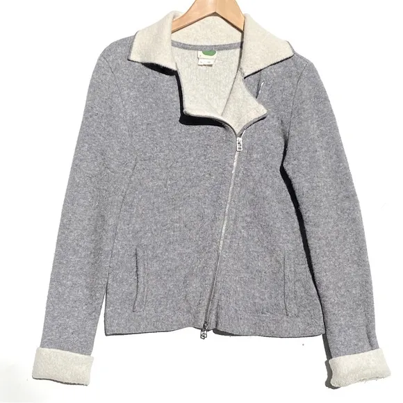 ANTHROPOLOGIE Women's Moto Asymmetric Zip Contrast Collar Grey Knit Jacket XS
