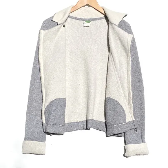 ANTHROPOLOGIE Women's Moto Asymmetric Zip Contrast Collar Grey Knit Jacket XS