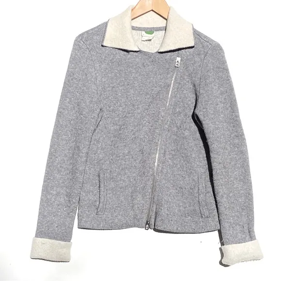 ANTHROPOLOGIE Women's Moto Asymmetric Zip Contrast Collar Grey Knit Jacket XS