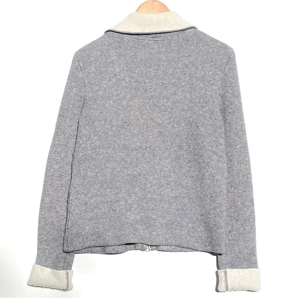 ANTHROPOLOGIE Women's Moto Asymmetric Zip Contrast Collar Grey Knit Jacket XS