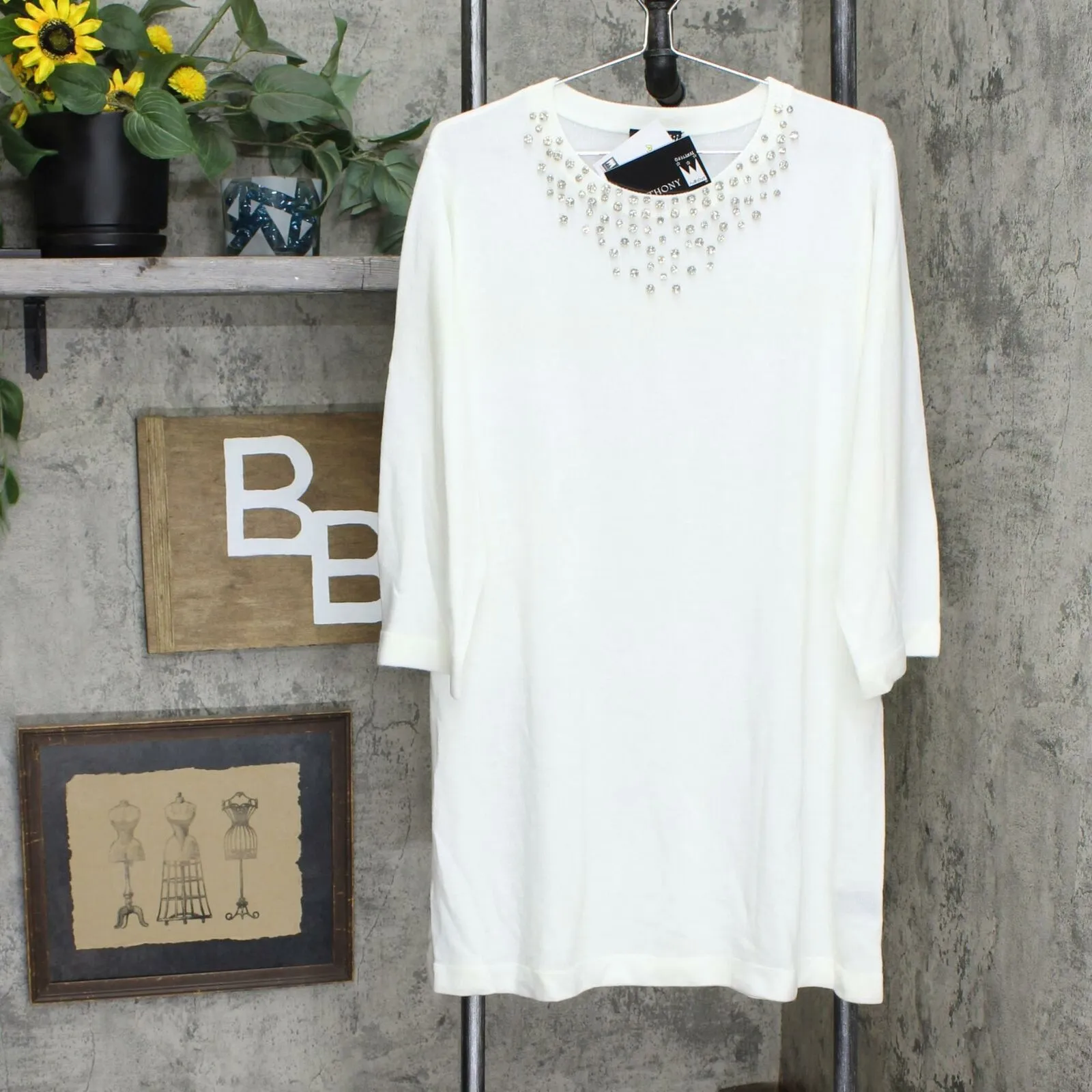 Antthony Plus Size Crystal Couture Tunic Sweater With Rhinestones