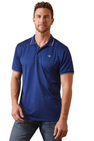 Ariat Logo Mens Fitted SS Polo Cloudburst Blue