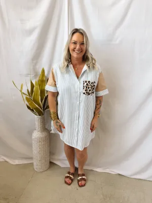 Ashley Short Leopard and Striped Shirt Dress