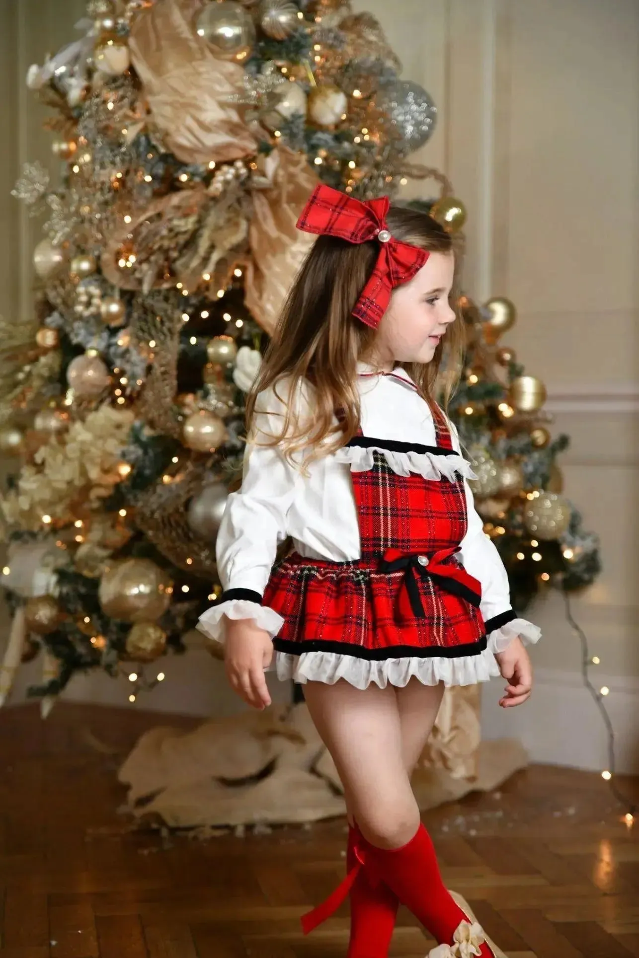 AW24 Naxos Baby Girls Christmas Tartan Romper Set