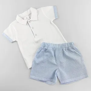 Baby Boys White Polo Shirt & Striped Shorts Set – Summer Outfit