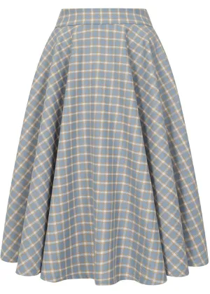 Banned Cary Blue Check 50's Swing Skirt Blue