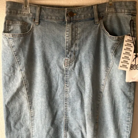BDG Sasha Spliced Vintage Denim Light w. Plaid Inserpts Maxi Skirt womens L