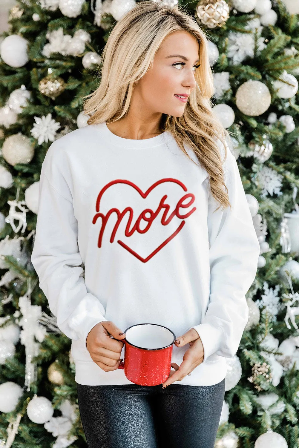 Beige More Heart Shaped Embroidered Pullover Sweatshirt