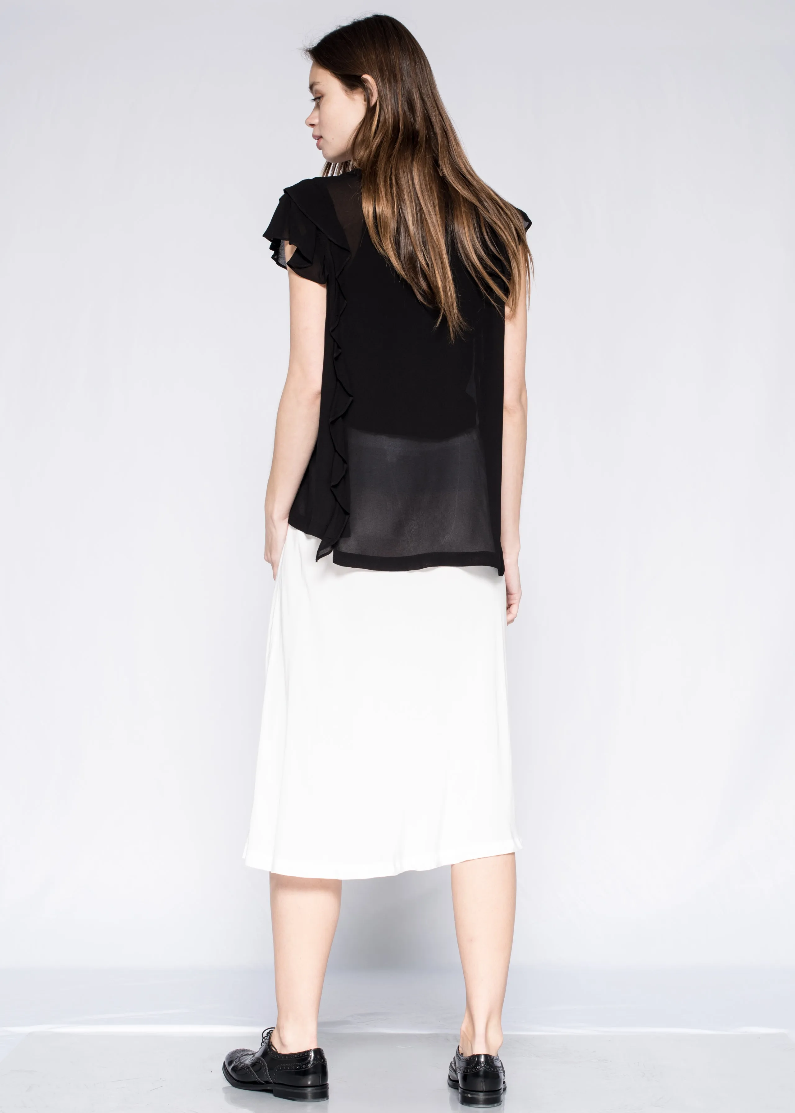 Below Knee Elastic Waist A-Line Skirt