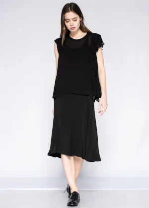 Below Knee Elastic Waist A-Line Skirt