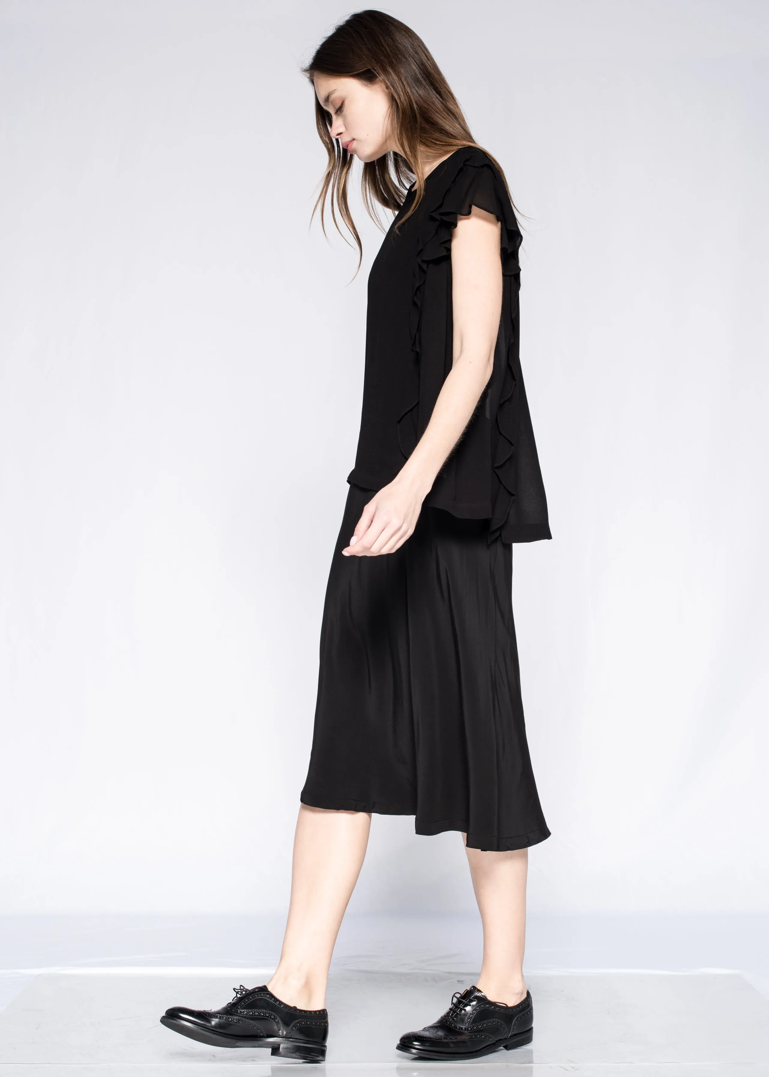 Below Knee Elastic Waist A-Line Skirt