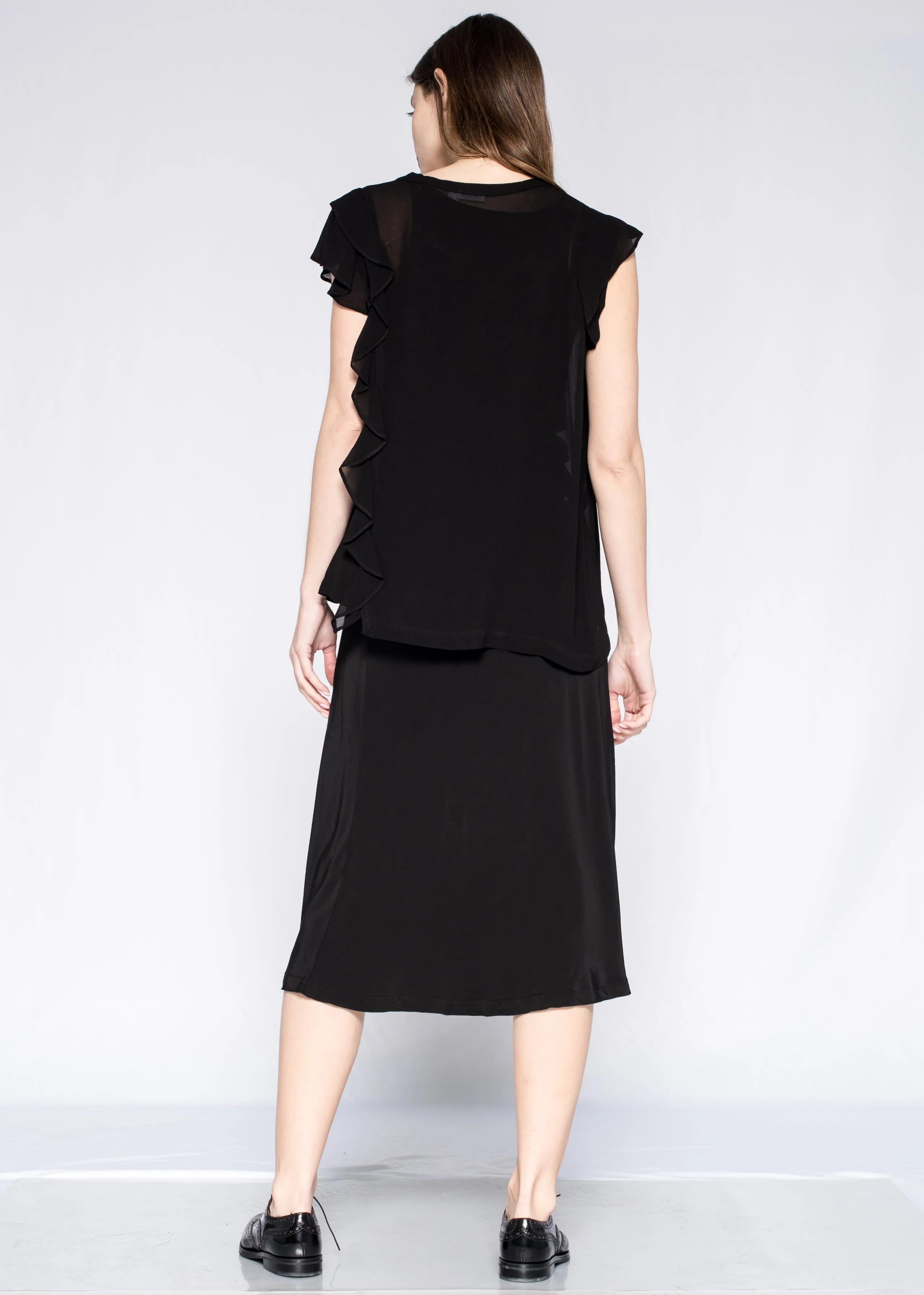 Below Knee Elastic Waist A-Line Skirt