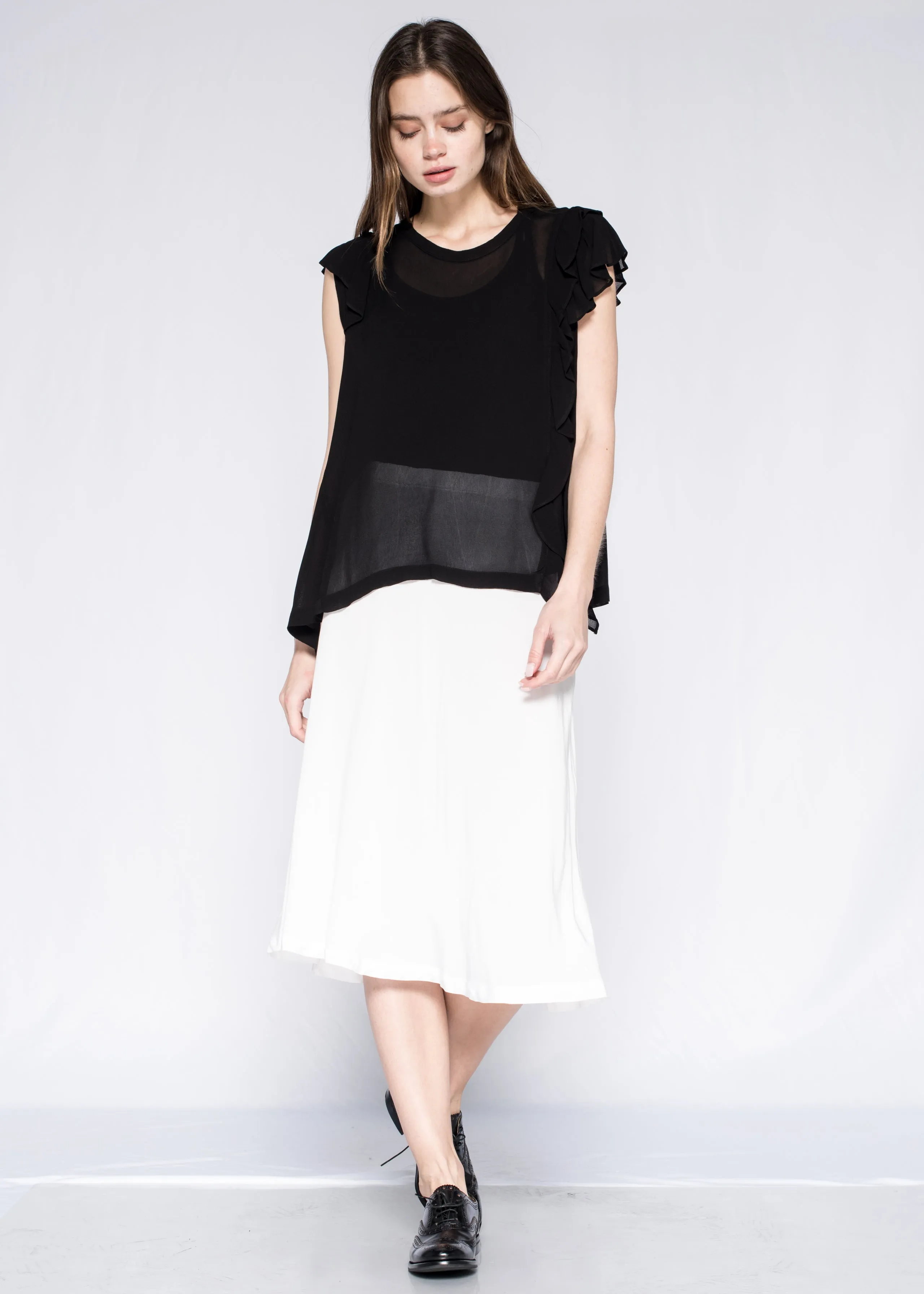 Below Knee Elastic Waist A-Line Skirt