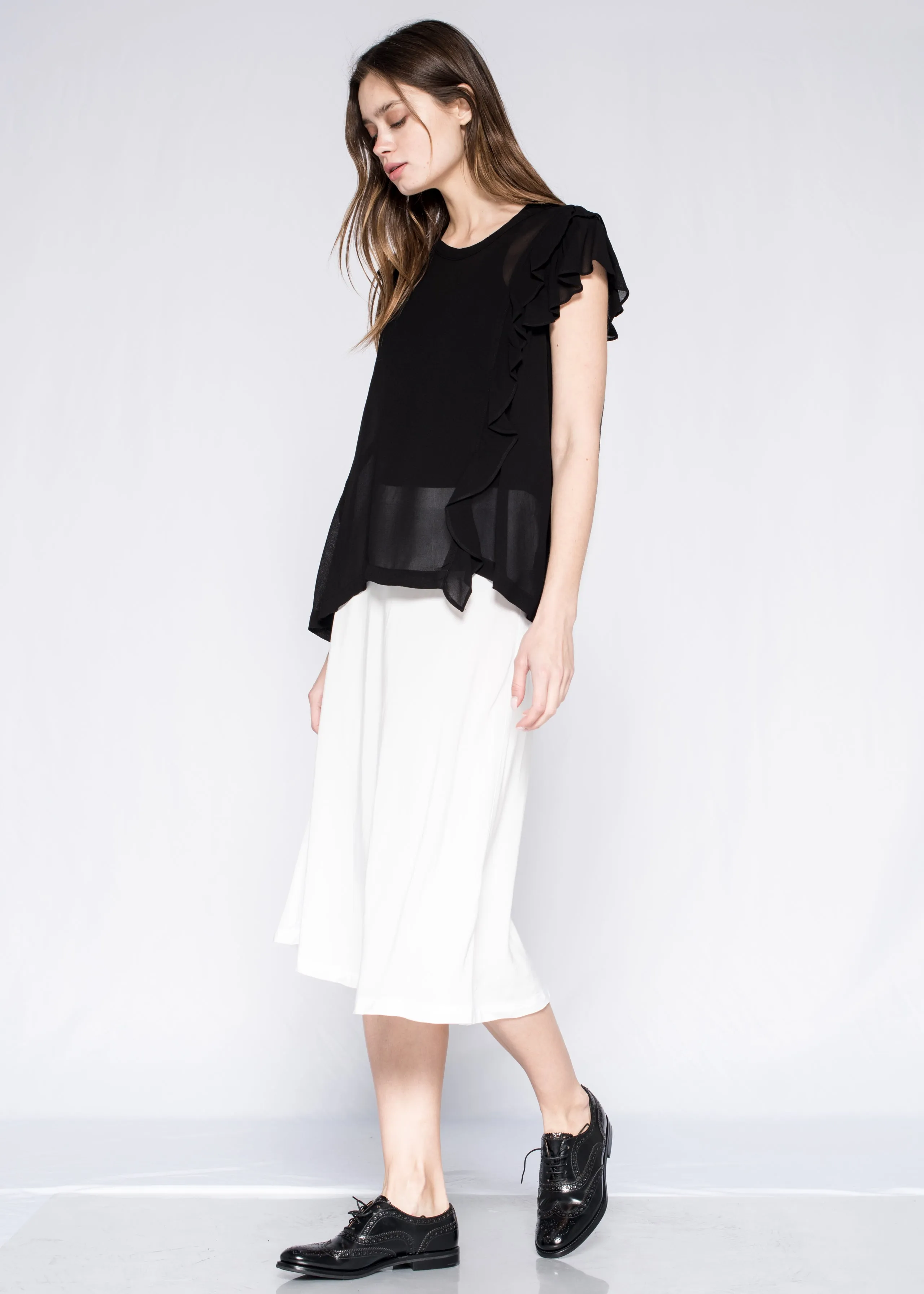 Below Knee Elastic Waist A-Line Skirt